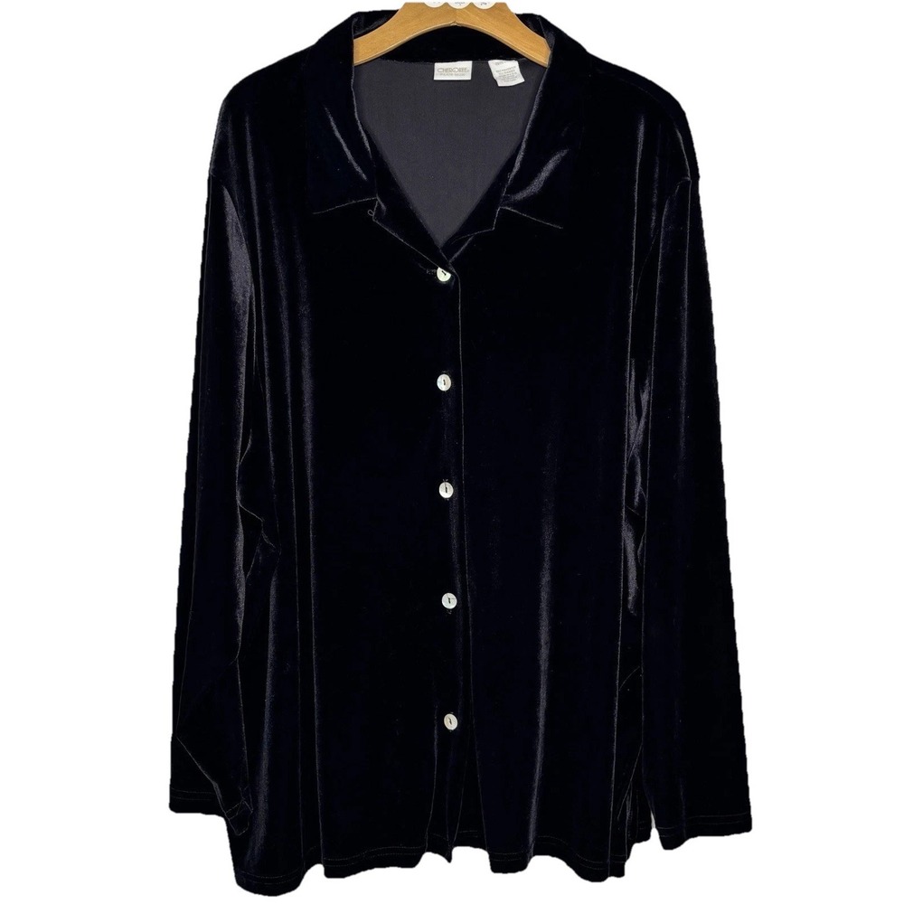 Vintage Cherokee Black Velvet Button Up Shirt Jacket Shacket 26W/28W USA Classic